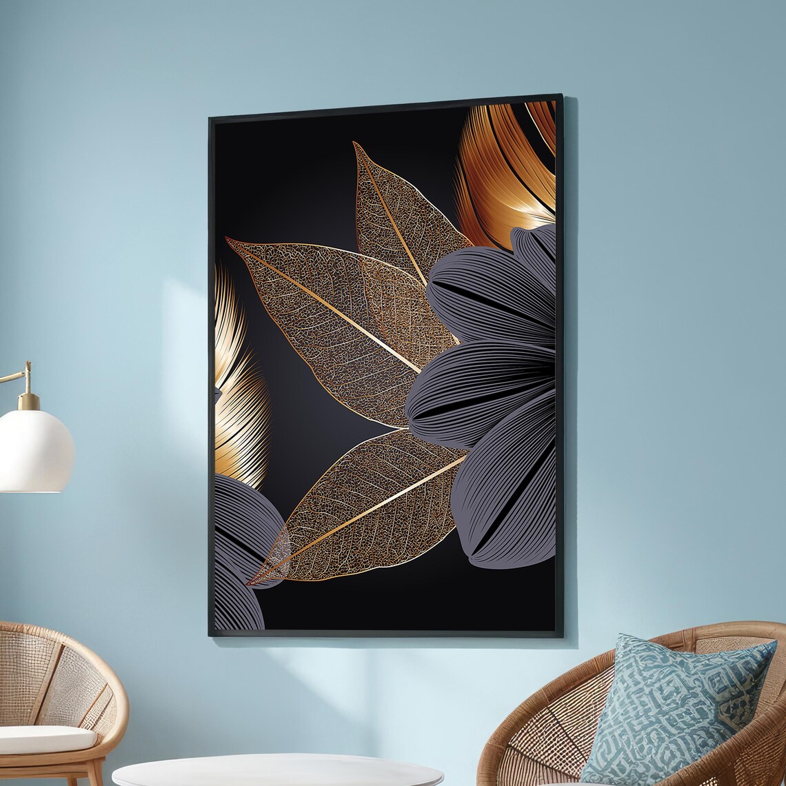 Abstract Gold Leaf Wall Art Modern Minimalist Canvas Print Luxurious Black And Decor Elegant Botanical For Home