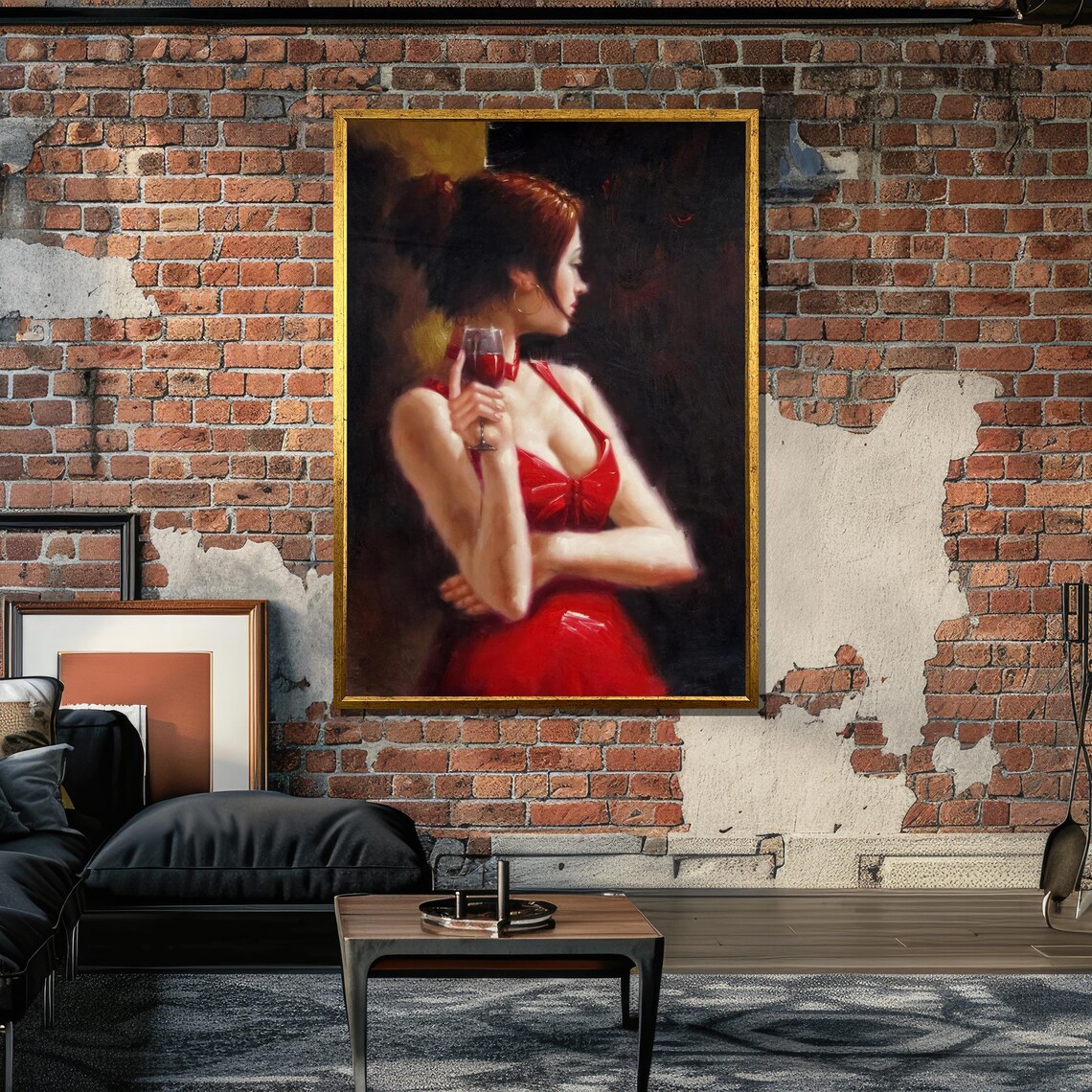 Elegant Woman In Red Dress, Classic Impressionist - Image 5