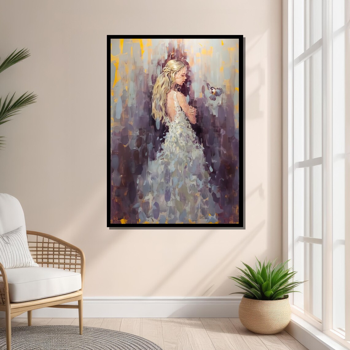 Woman And Bird Impressionist Painting, Dreamy Artwork - Image 4