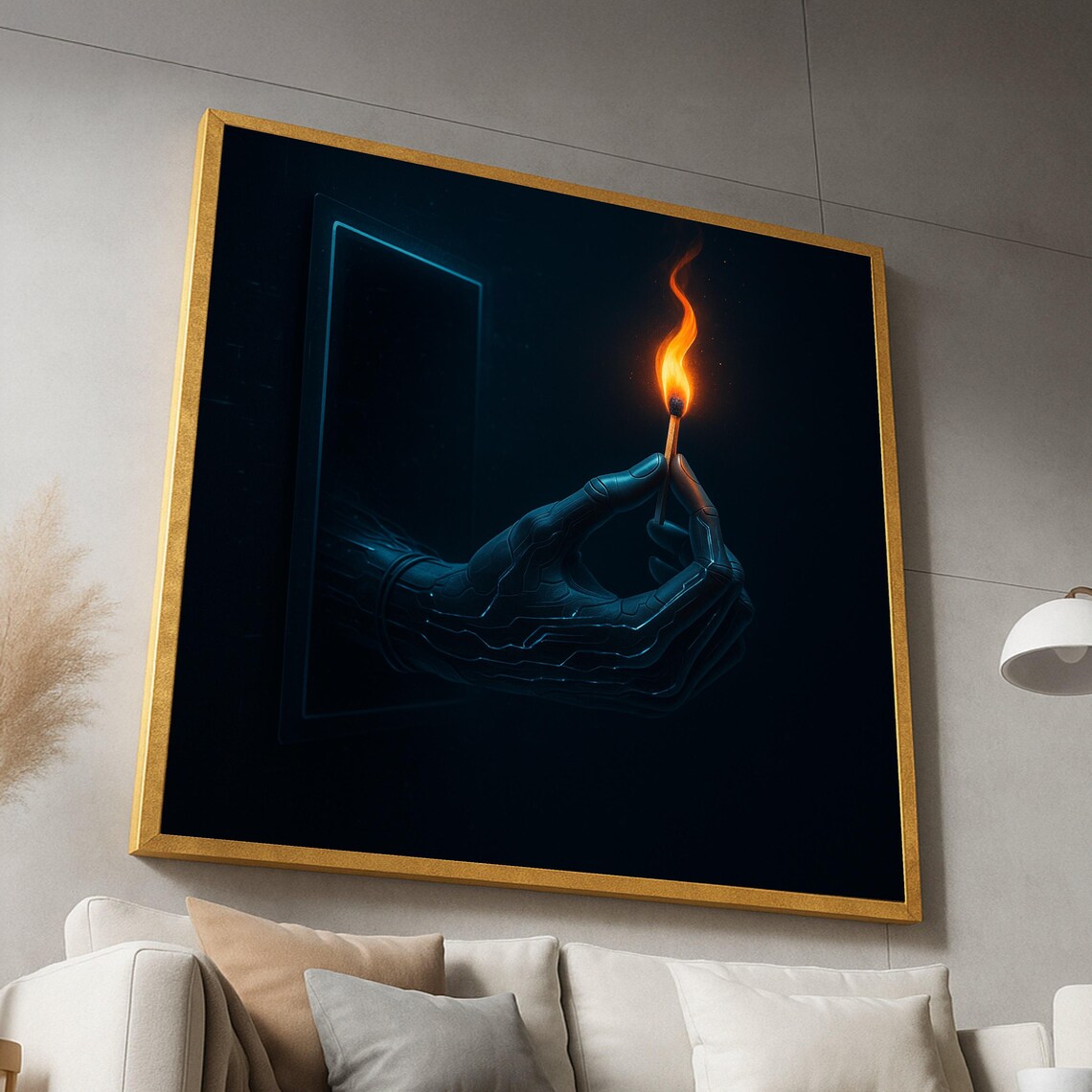 Futuristic Robot Hand Holding Burning Matchstick Art Print