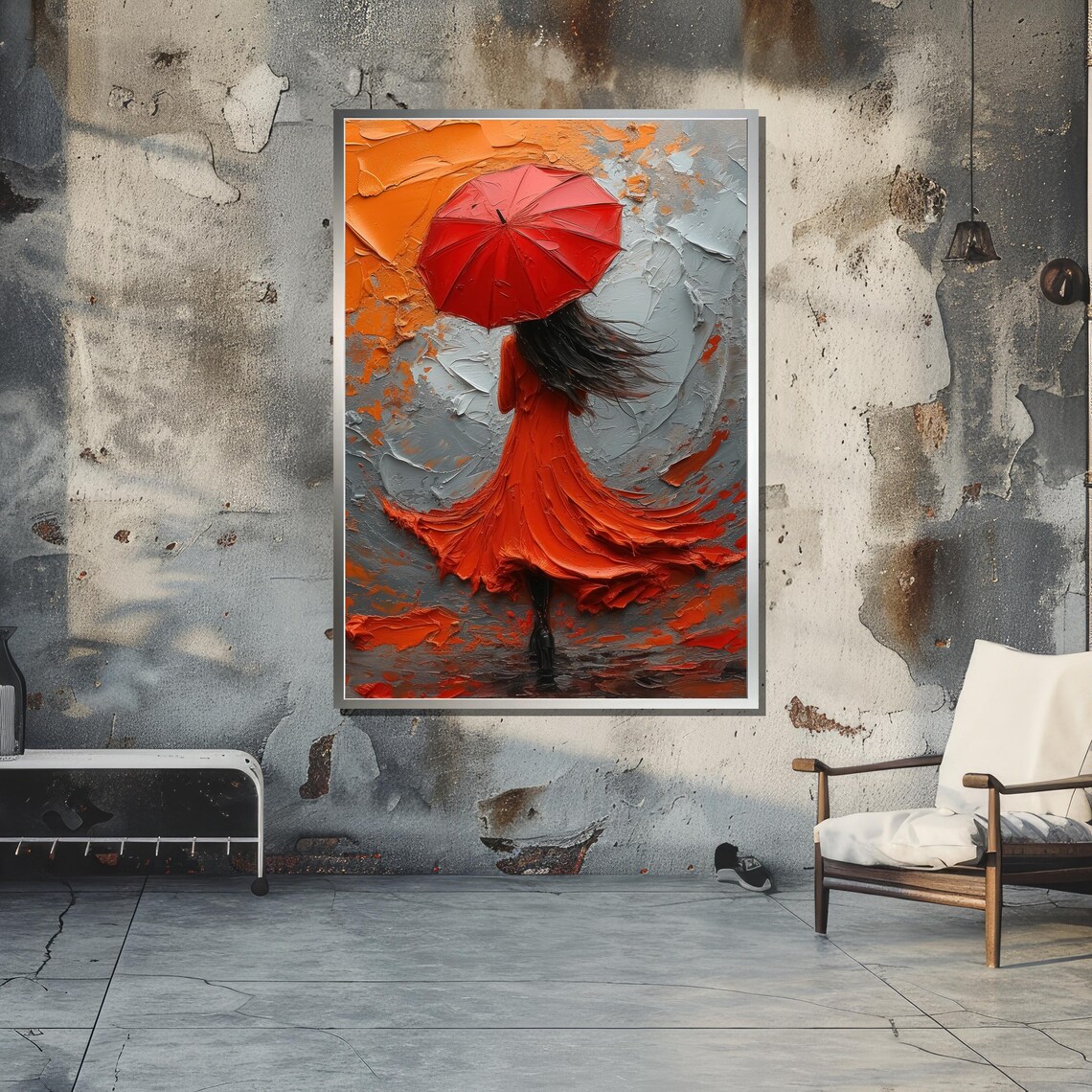 Woman With Red Umbrella, Bold Abstract Painting - Image 5