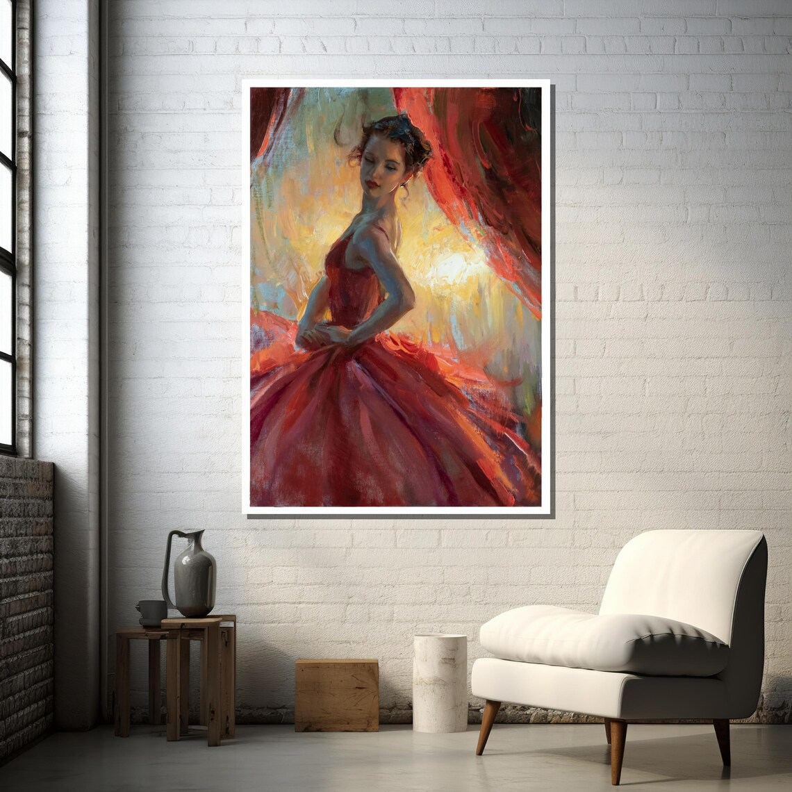 Elegant Woman In Red Gown, Romantic Art Print - Image 2