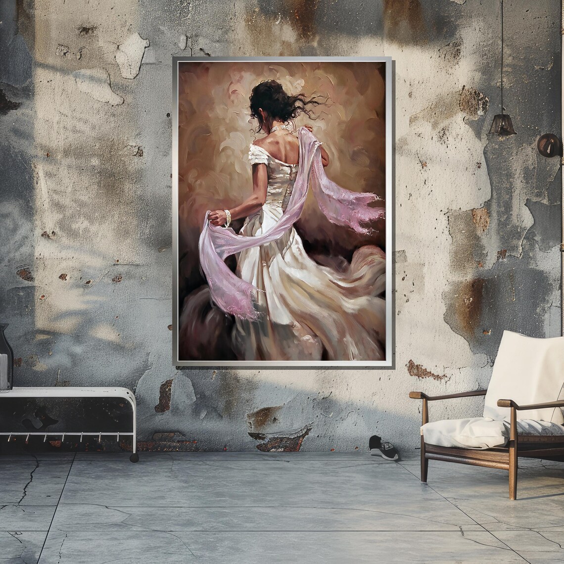 Romantic Woman In Flowing Dress, Impressionist Painting - Image 5