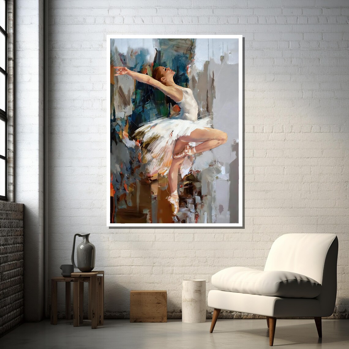 Elegant Ballerina Art Print, Abstract Background - Image 2
