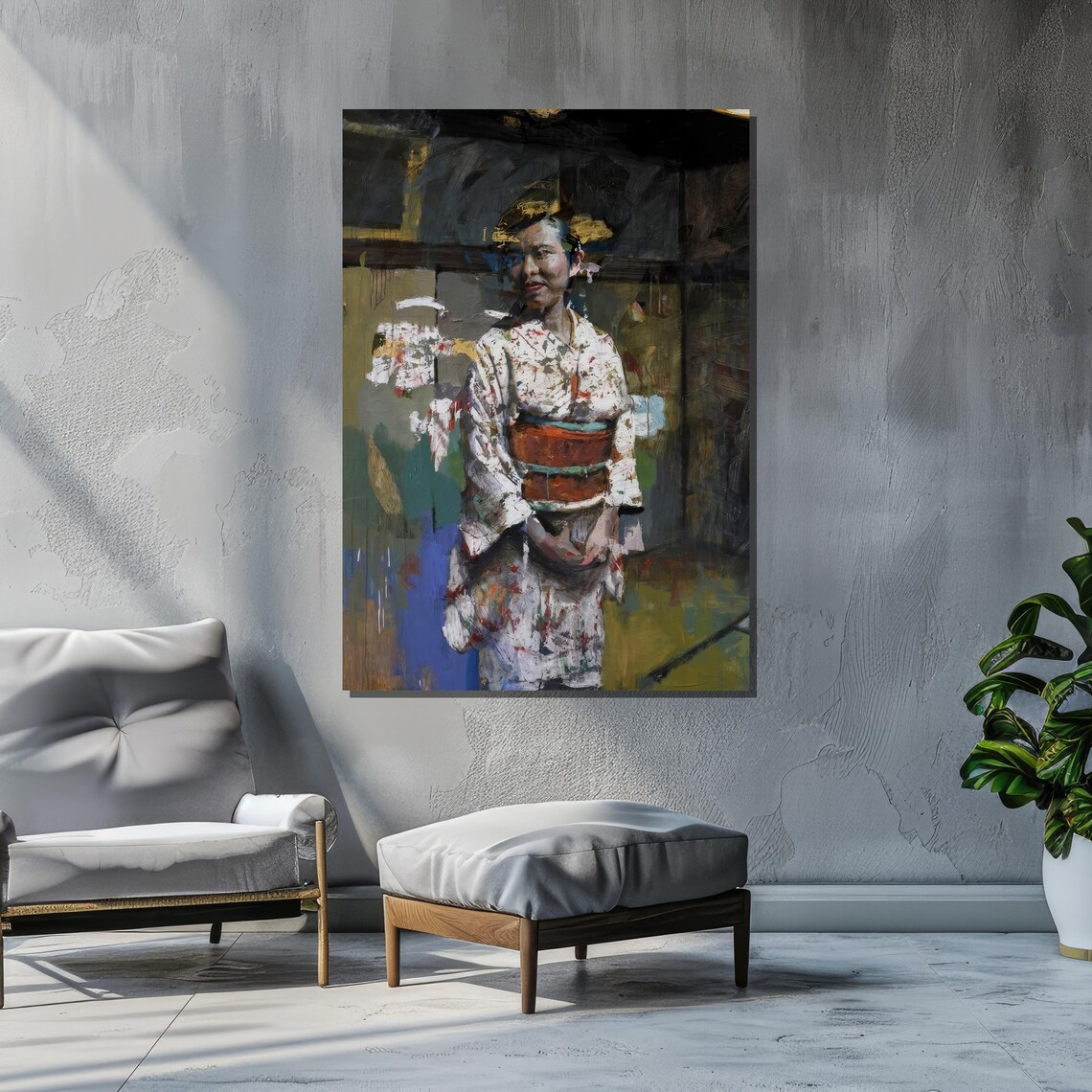Impressionist Japanese Woman In Kimono, Abstract Portrait - Image 2