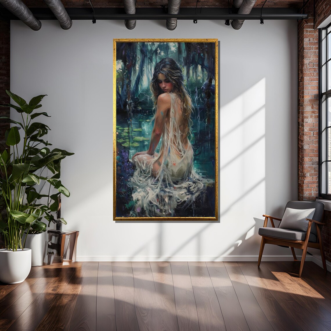 Mystical Woman By Forest Lake, Ethereal Wall Art Print - Image 5