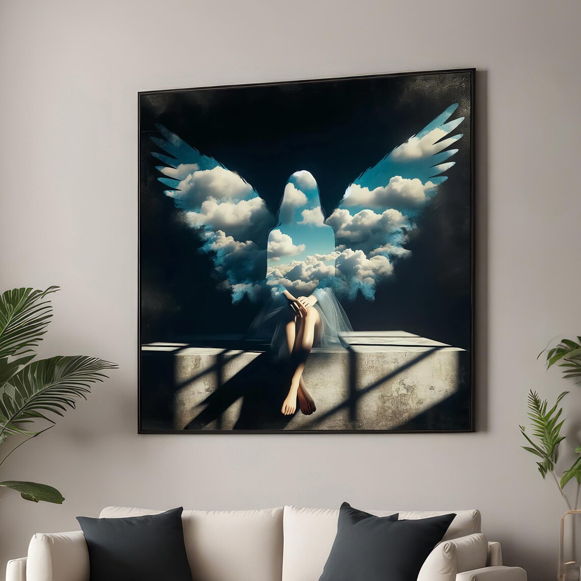 Surreal Angelic Cloud Art Print, Ethereal Figure