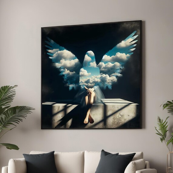 Surreal Angelic Cloud Art Print, Ethereal Figure