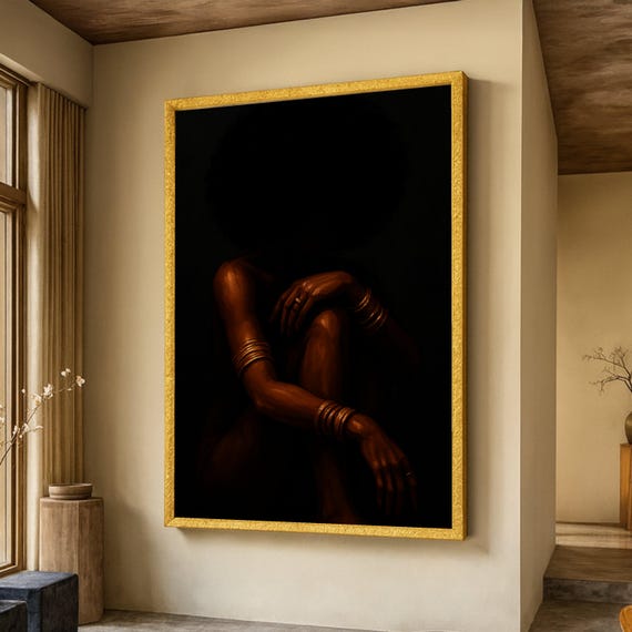 Elegant Afro Woman Silhouette Art Print, Afrocentric Decor