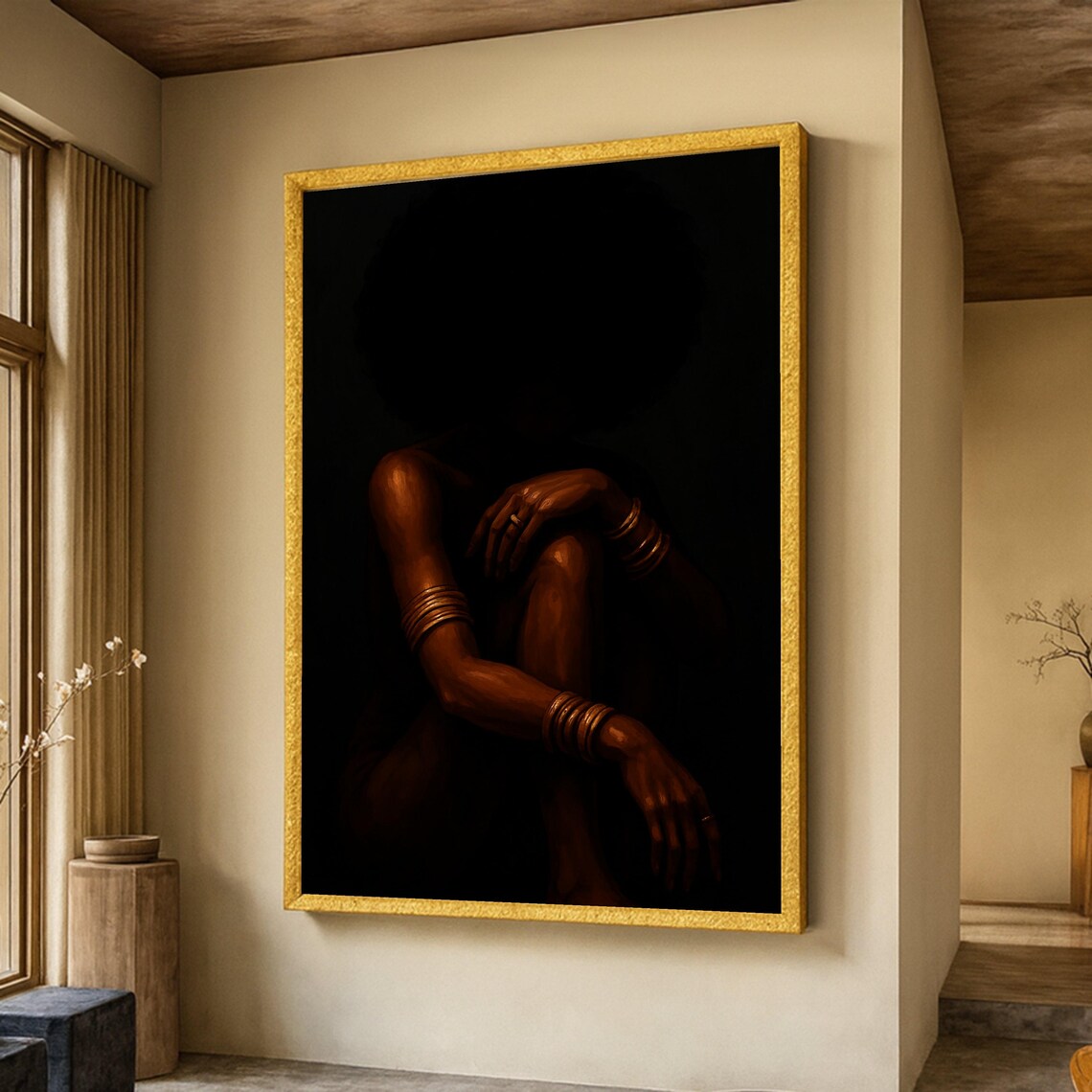 Elegant Afro Woman Silhouette Art Print, Afrocentric Decor