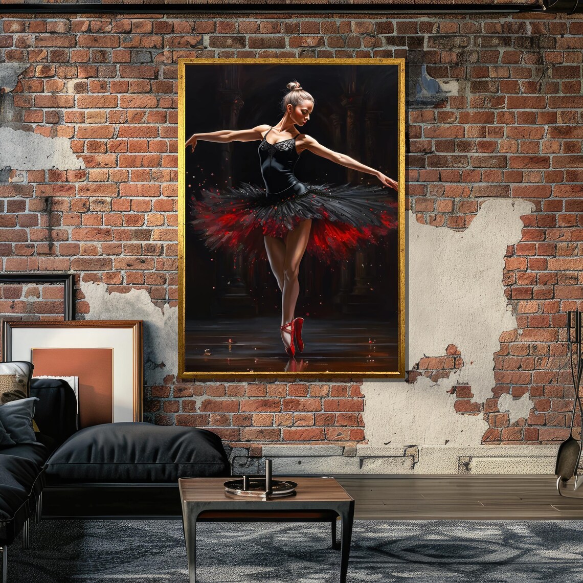 Elegant Ballerina in Black and Red Tutu, Ballet Art - Image 4