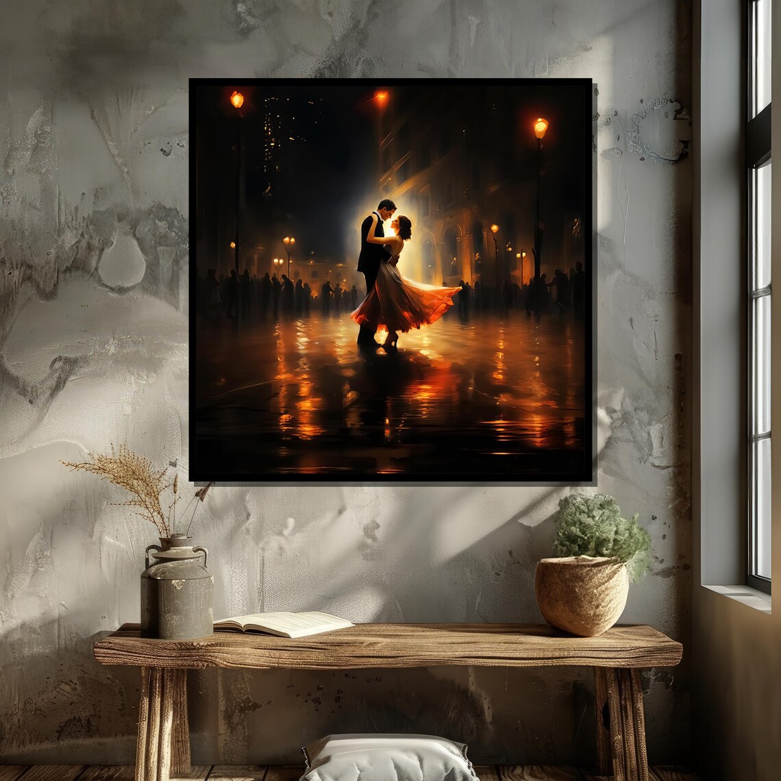 Romantic Couple Dancing, Night City Lights Art - Image 5