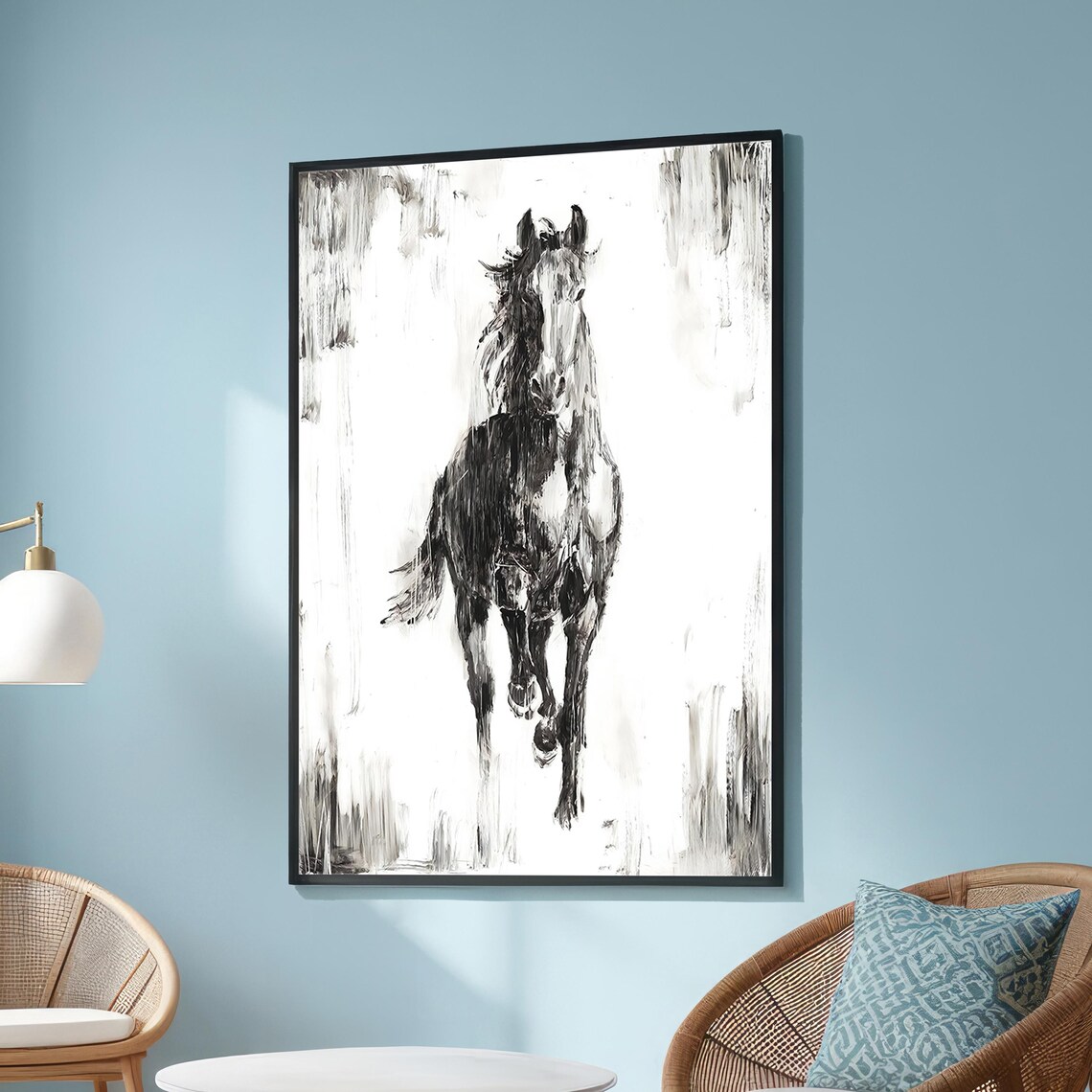 Black And White Horse Abstract, Dynamic Monochrome Art