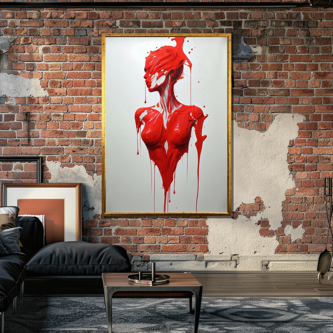 Surreal Dripping Red Paint Female Figure, Avant Garde - Image 6