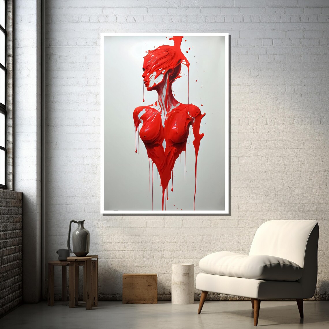 Surreal Dripping Red Paint Female Figure, Avant Garde - Image 3