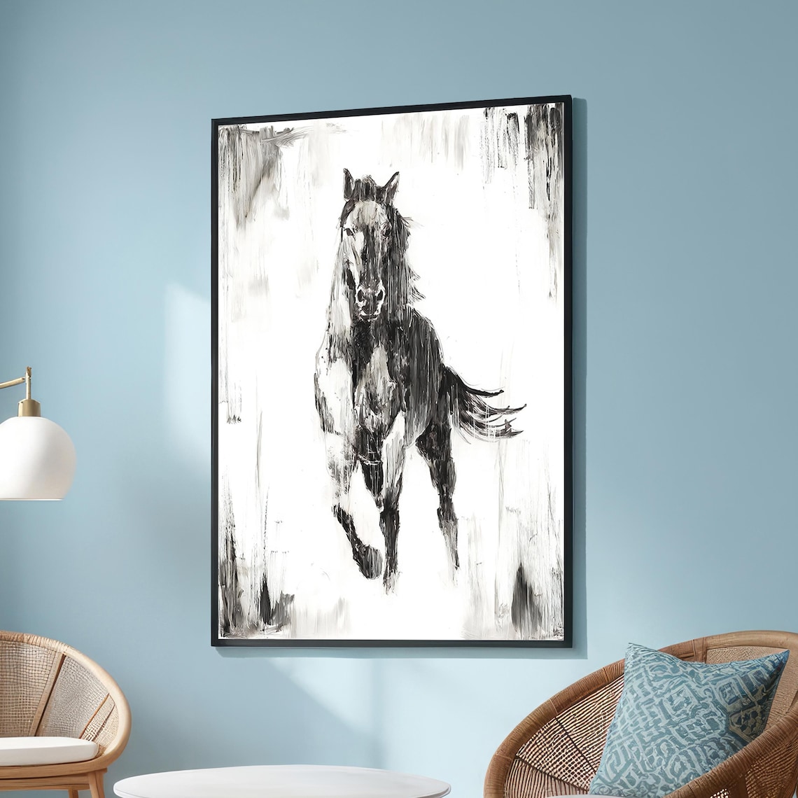 Black And White Horse Art Print, Modern Abstract Equine
