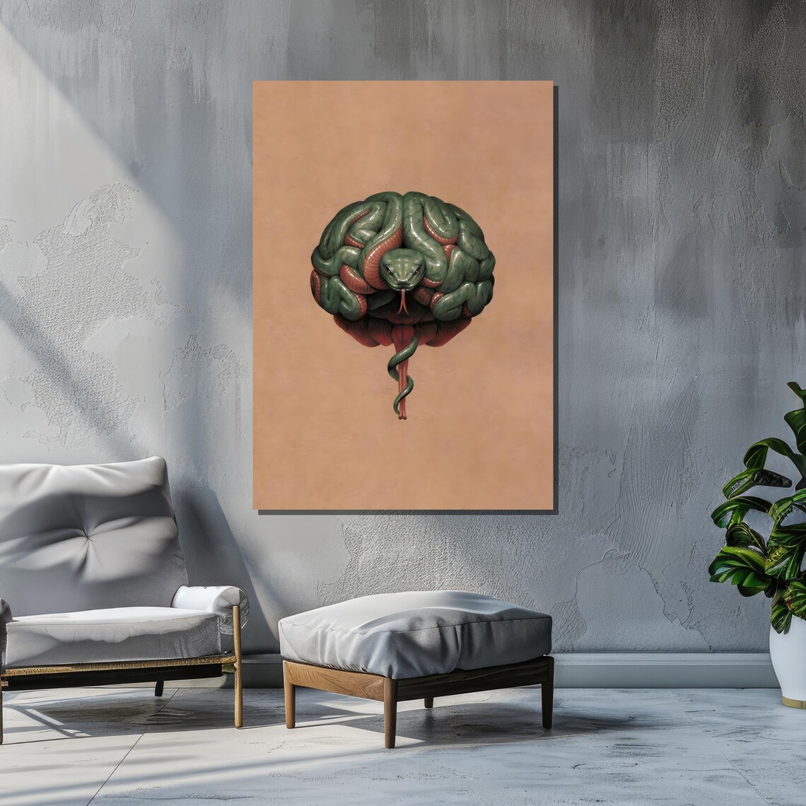 Snake And Brain, Surrealist Symbolic Artwork - Image 2
