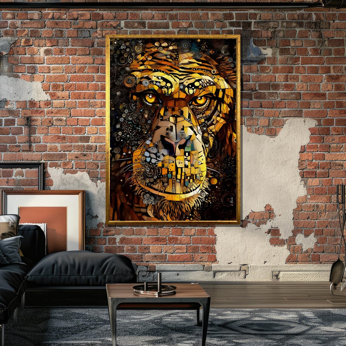Abstract Geometric Lion, Modern Tribal Decor - Image 5