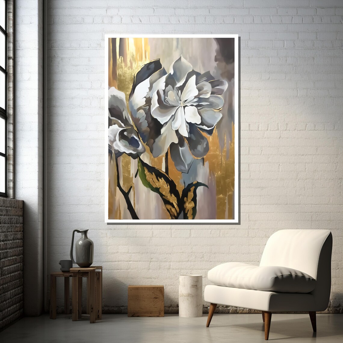 Elegant White Rose, Modern Floral Art Print - Image 3