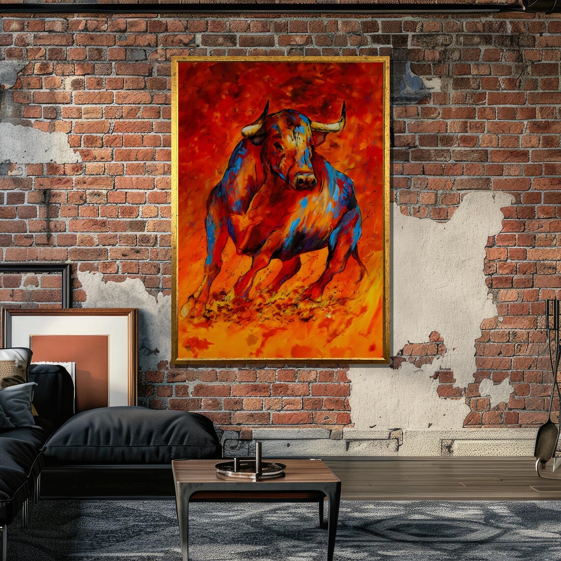 Fiery Bull Art Print, Bold Expressionist Animal - Image 4