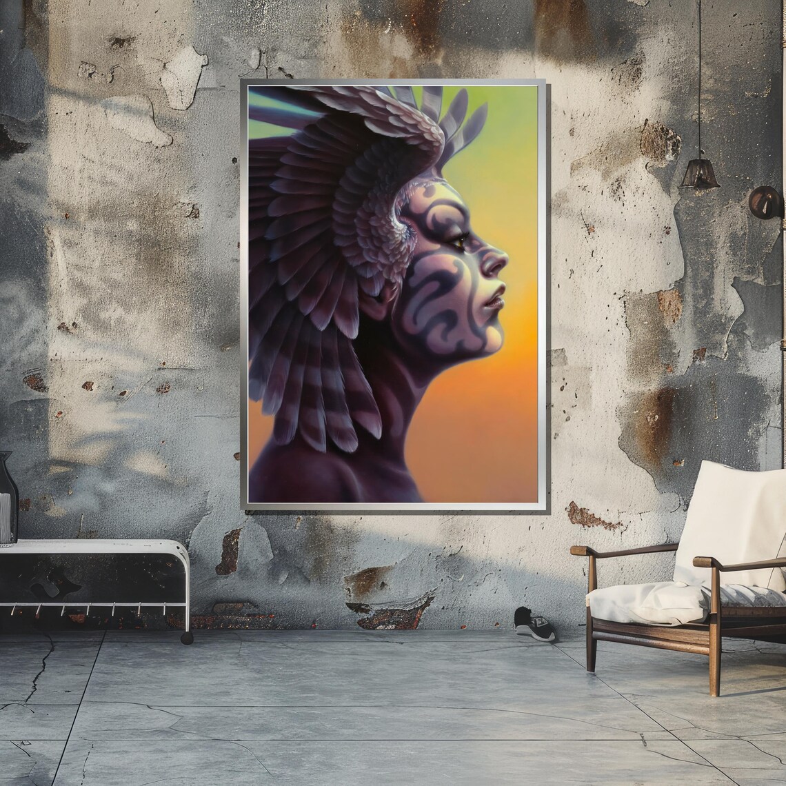 Surreal Woman With Feathers And Tattoos, Modern Art - Image 5