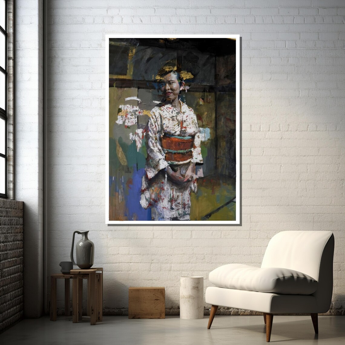 Impressionist Japanese Woman In Kimono, Abstract Portrait - Image 4