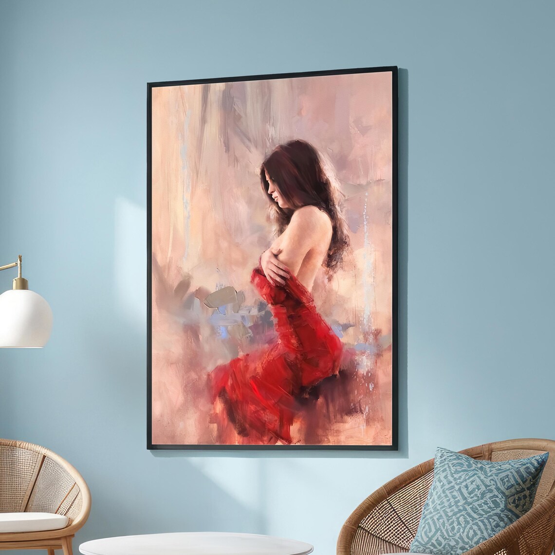 Elegant Woman in Red Dress, Impressionist Art Print