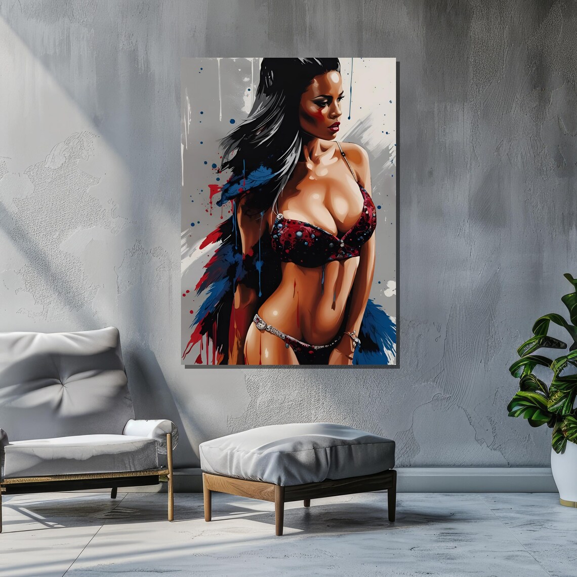 Paint Splatter Woman in Bikini Colorful Pop Art Portrait Modern Poster