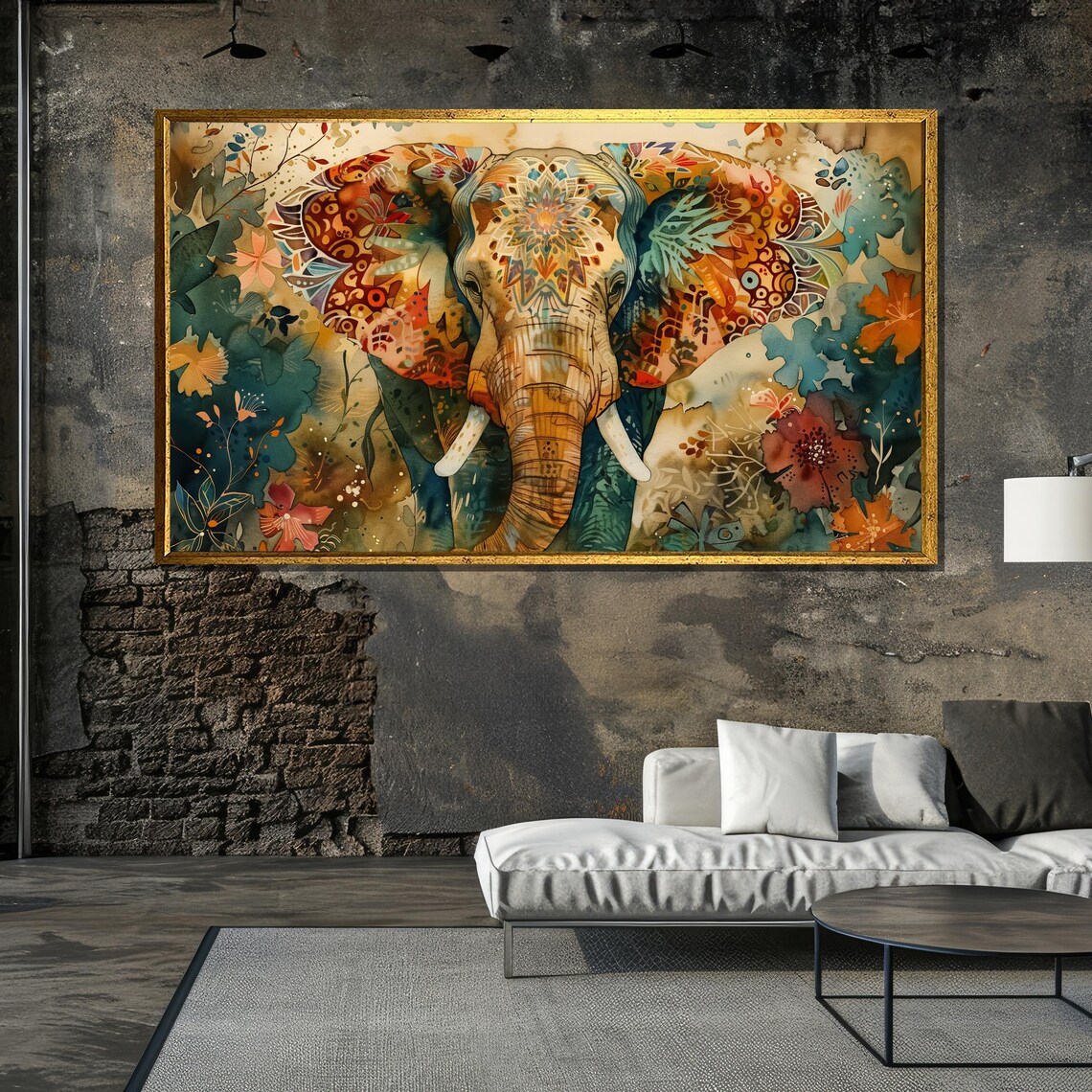 Watercolor Elephant With Floral Patterns, Wildlife Art - Image 6