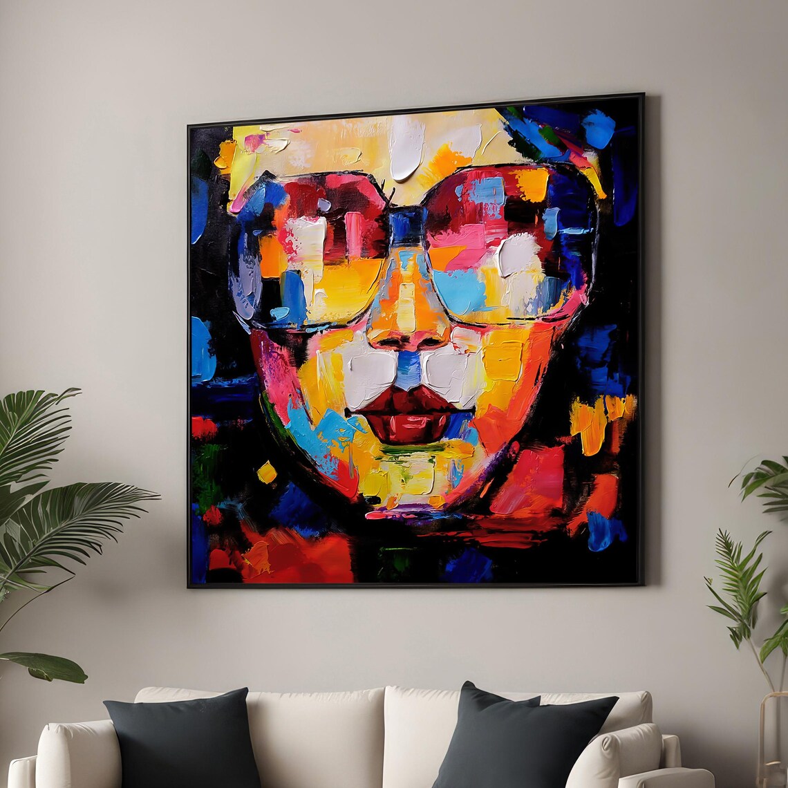 Vibrant Abstract Portrait With Sunglasses, Modern Wall Art