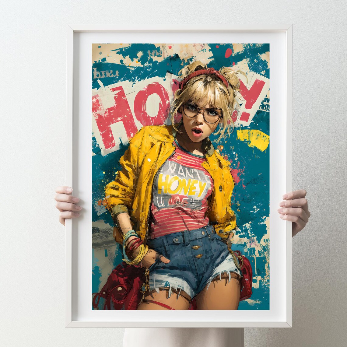 Honey Comic Style Woman Illustration Wall Art Print Home Decor Colorful Street