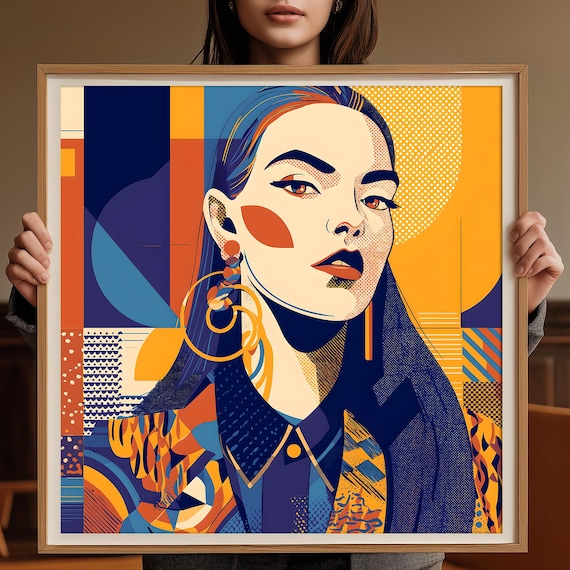 Woman Portrait Art Geometric Illustration Modern Contemporary Wall Print Home Decor