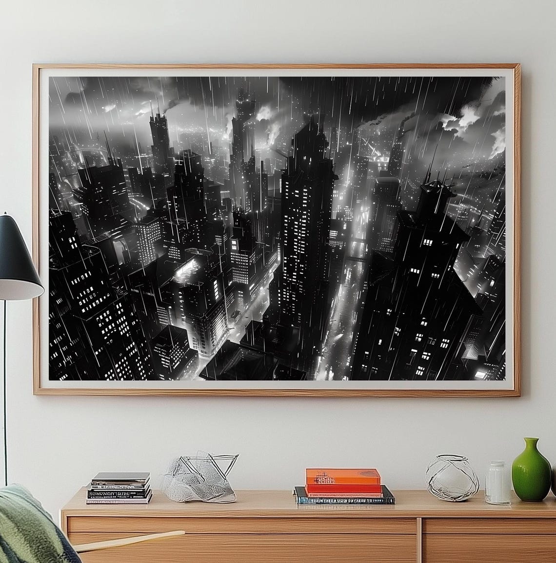 City Noir Art Print Instant Wall Landscape Cityscape Black And White Illustration
