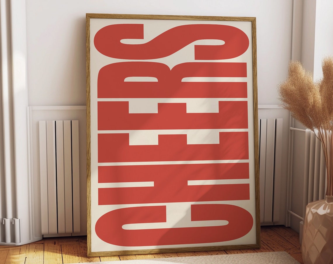 Cheers Bold Red Stacked Lettering Trendy Typography Wall Art - Image 2