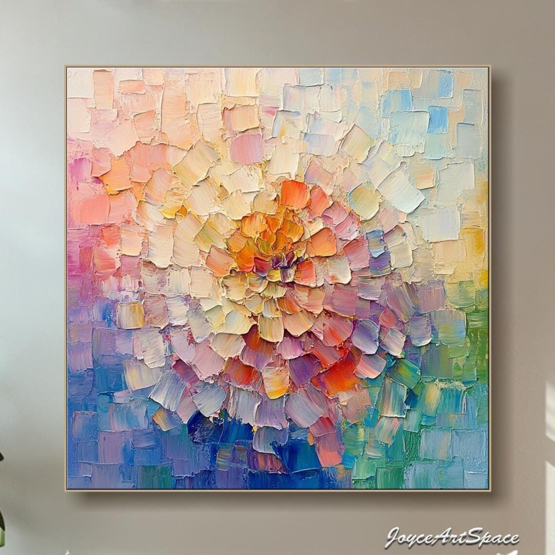 Abstract Blooming Dahlia Flower Pastel Colors 3D Impasto Poster