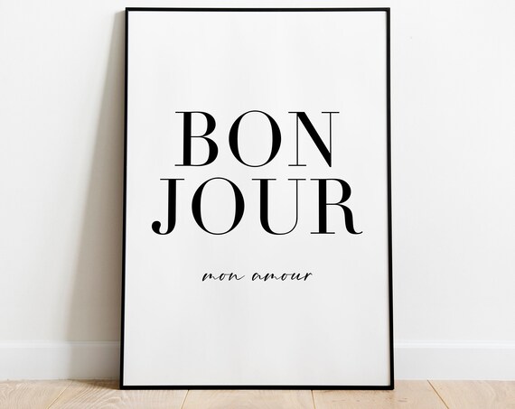 Bonjour Mon Amour Print Fashion Poster Valentines Day Decor Minimalist Typography Gift For Her Instant