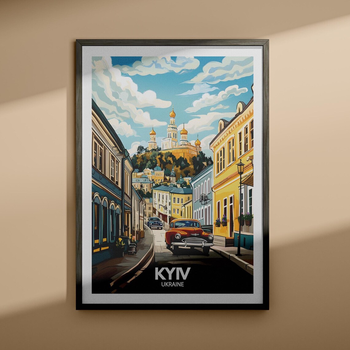 Kyiv Ukraine Golden Dome Churches Street Vintage Travel Poster