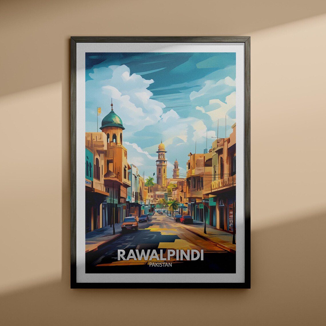 Rawalpindi Pakistan Street Mosque Dome Vintage Travel Poster