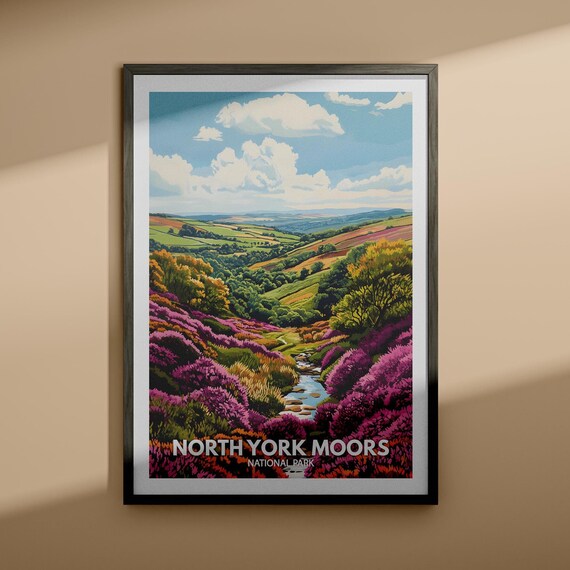 North York Moors National Park Heather Bloom Stream View Travel Poster