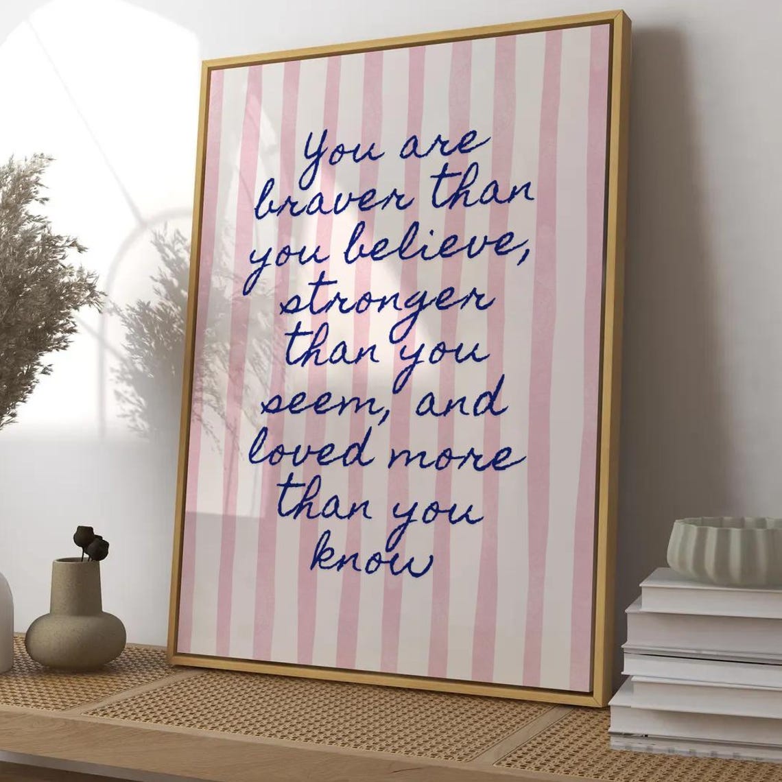 Pink Stripe Affirmation Poster Trendy Home Decor Cute Positive Quote Gift Girly Wall Art Dorm Preppy Inspiring