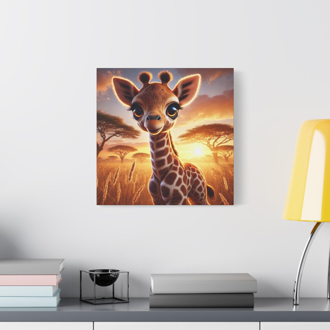 Cute Baby Giraffe Sunset Savanna Golden Hour Kids Animal Poster