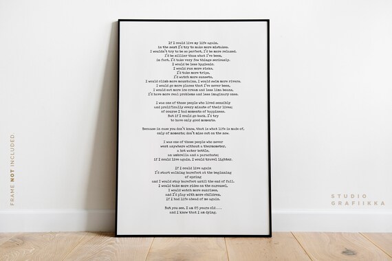 If I Could Live My Life Again Moments Poem Regret Reflection Poster