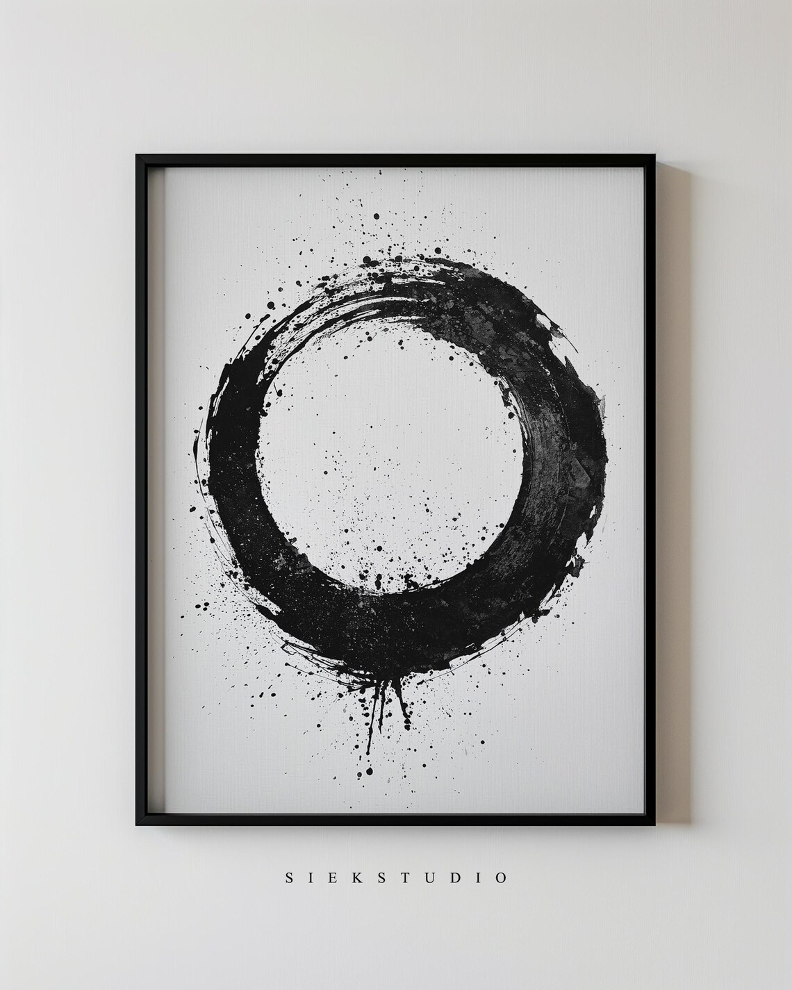 Abstract Black Circle Art Minimalist Ink Modern Large Wall For Living Room Geometric Home Office Decor