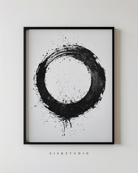 Abstract Black Circle Art Minimalist Ink Modern Large Wall For Living Room Geometric Home Office Decor