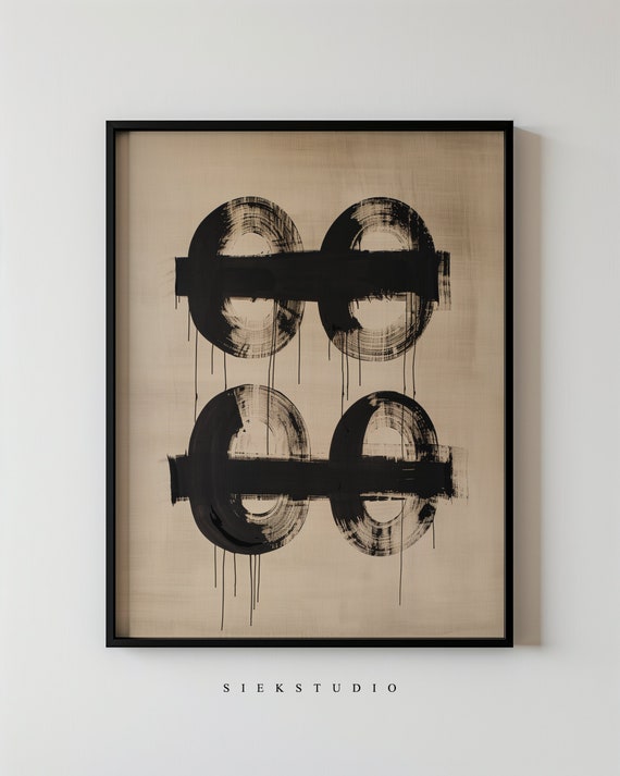 Abstract Circles Painting Modern Neutral Art Print Minimalist Wall Beige And Black Geometric Contemporary Decor