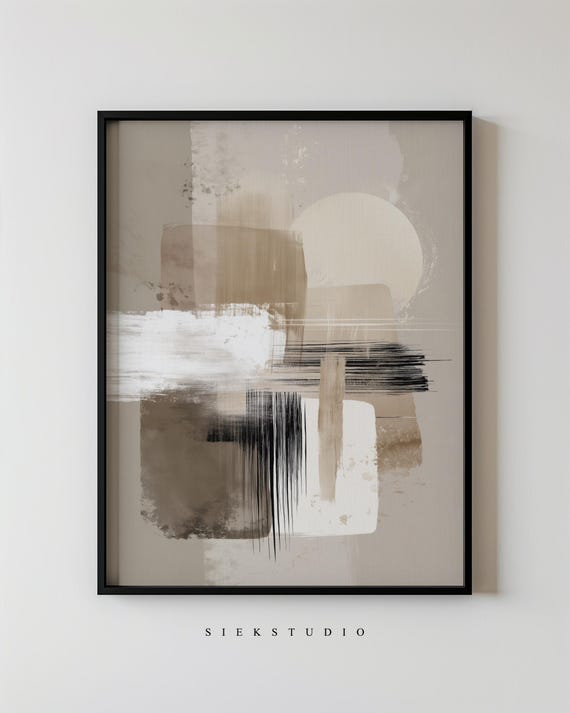 Minimalist Abstract Painting Modern Neutral White Brown Beige Contemporary Wall Art Geometric Brushstroke Artwork Living Room Decor 101