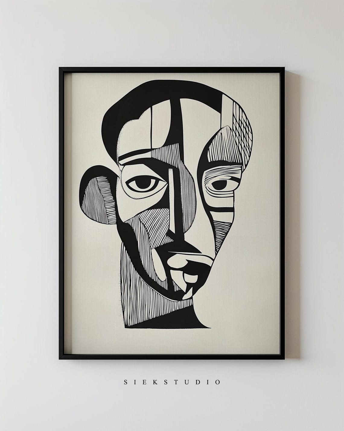 Geometric Cubist Portrait Abstract Black Line Art Face Poster