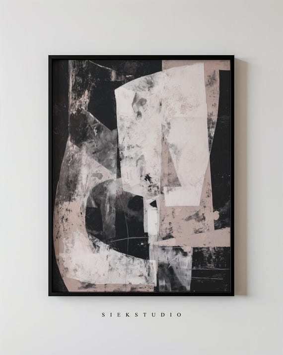 Black And White Abstract Shapes Geometric Modern Minimalist Wall Art Neutral Contemporary Living Room Decor With Organic Forms 67
