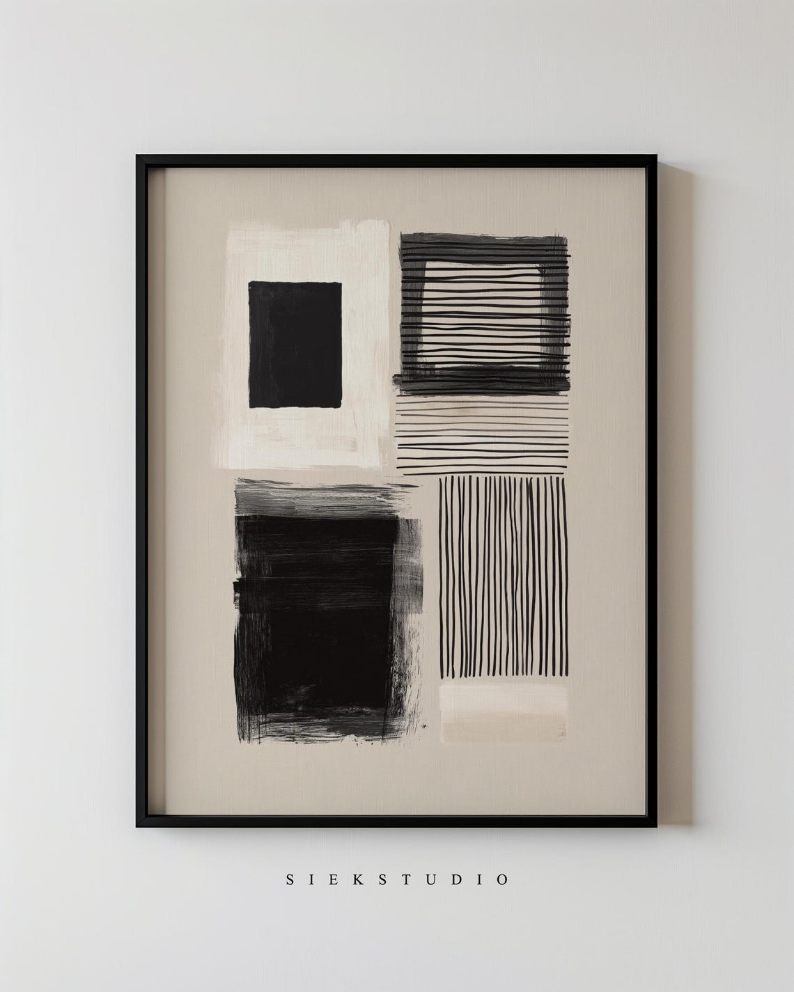 Modern Abstract Black Beige Geometric Blocks Minimalist Art Poster