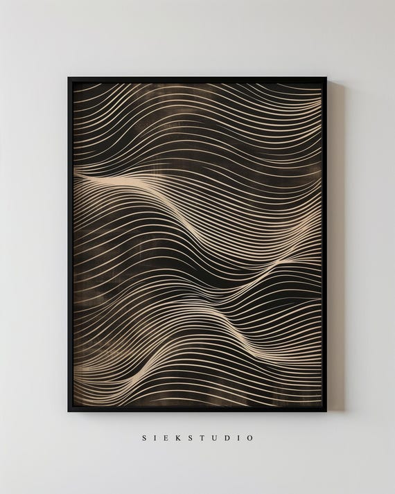 Modern Geometric Line Art Black And Beige Abstract Minimalist Wall Large Contemporary Home Neutral Decor